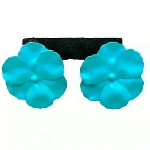 Vintage turquoise metal hibiscus tropical flower earrings